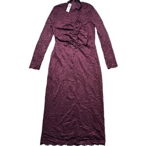 Anthropologie Dress Womens Size L Lace Floral Mock Neck Fitted Long Sleeve Midi